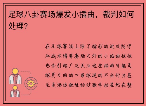 足球八卦赛场爆发小插曲，裁判如何处理？