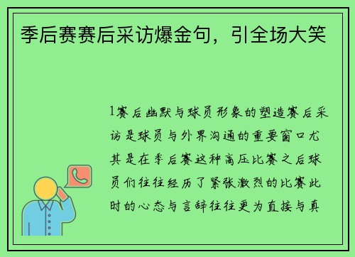 季后赛赛后采访爆金句，引全场大笑