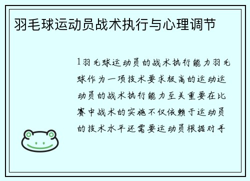羽毛球运动员战术执行与心理调节